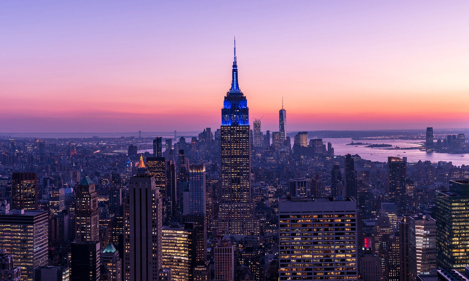 City skyline at dusk
